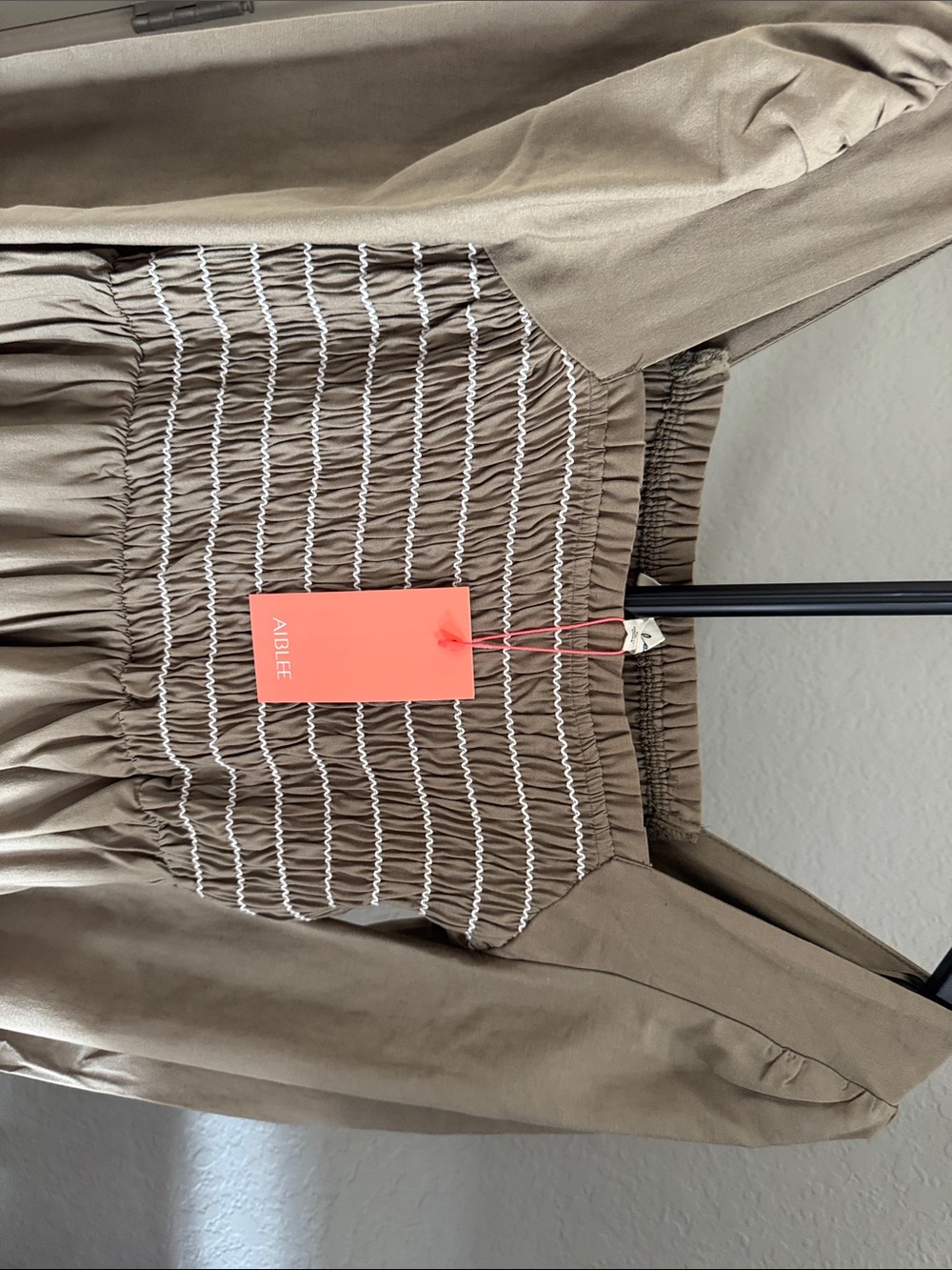 Aritzia olive Smocked Square-Neck Long Sleeve Midi Dress - Picture 2 of 4
